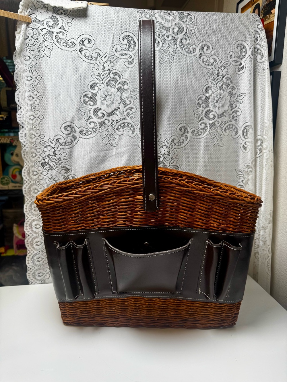 Woven Brown & Dark Brown Leather-Trim Tote Bag
